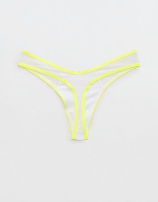 Aerie High Cut Cotton Mesh Thong Underwear