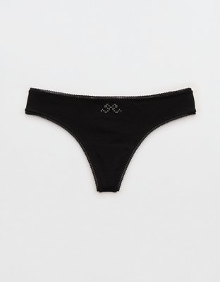 Superchill Cotton Ruched Picot Thong Underwear