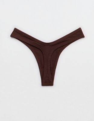   Fine Rib Thong チャコールグレーサイズS Superchill Cotton Rib Thong Underwear | Aerie