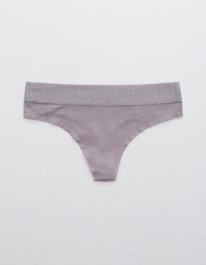 Aerie Ribbed Seamless Heather Thong Underwear