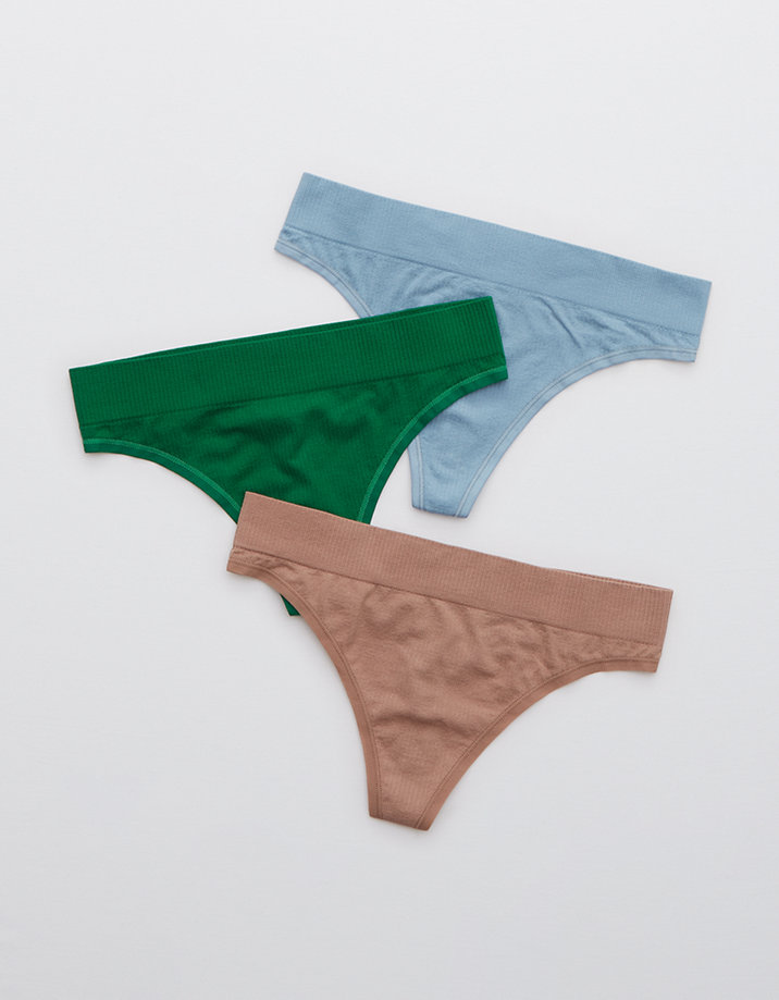Aerie Ribbed Seamless Thong Underwear 3-Pack