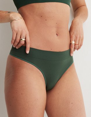 Green Seamless Rib Lace Trim High waisted Knickers