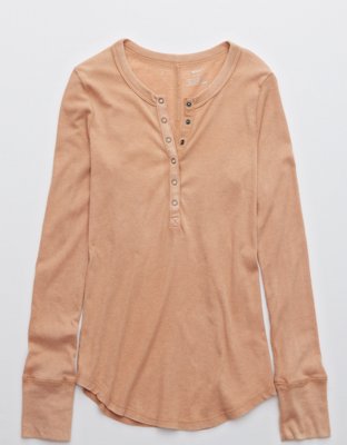 Aerie Ribbed Henley Long Sleeve T Shirt 1830