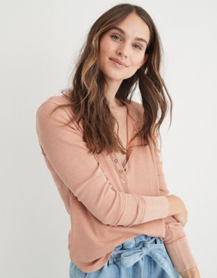 Aerie Ribbed Henley Long Sleeve T Shirt 5688