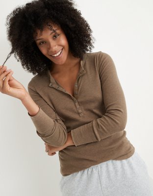 Aerie Ribbed Henley Long Sleeve T-Shirt