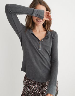 aerie waffle henley long sleeve t shirt women's