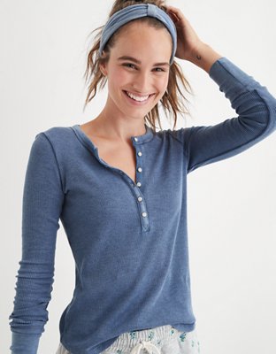 Aerie Waffle Henley Long Sleeve TShirt