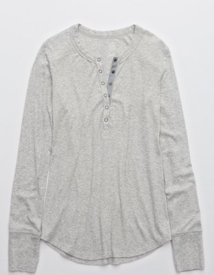 Aerie Ribbed Henley Long Sleeve T Shirt