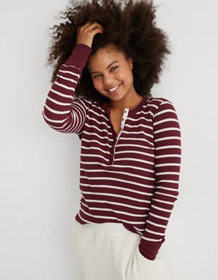 Aerie Waffle Henley Long Sleeve TShirt