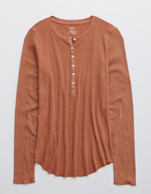 Aerie Ribbed Henley Long Sleeve TShirt
