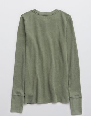 Женские футболки Aerie Waffle Long Sleeve Henley T-Shirt — фото 5