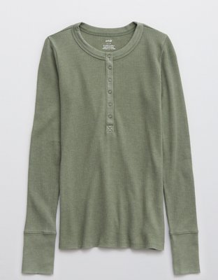 Женские футболки Aerie Waffle Long Sleeve Henley T-Shirt — фото 4