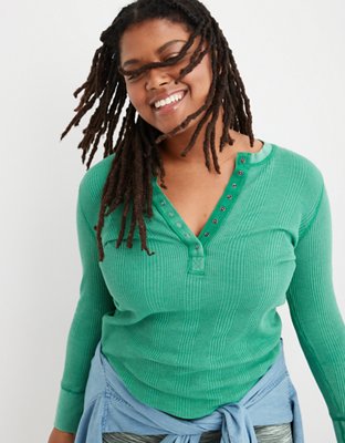 Aerie Heart-Eyes Waffle Henley Long Sleeve T-Shirt