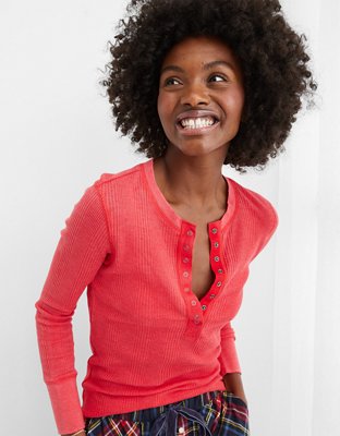 Aerie Heart-Eyes Waffle Henley Long Sleeve T-Shirt