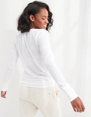 Aerie Heart-Eyes Waffle Henley Long Sleeve T-Shirt