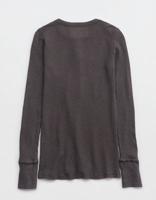 Aerie Waffle Rib Long Sleeve Henley T-Shirt