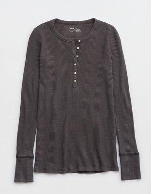 Aerie Waffle Rib Long Sleeve Henley T-Shirt