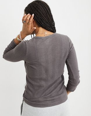 Aerie Waffle Rib Long Sleeve Henley T-Shirt