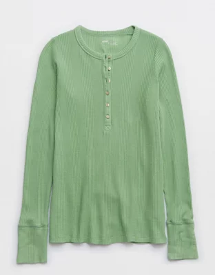 Aerie Waffle Rib Long Sleeve Henley T-Shirt