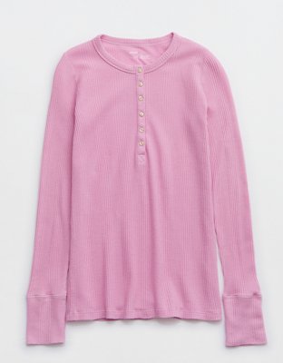 Aerie Waffle Rib Long Sleeve Henley T-Shirt
