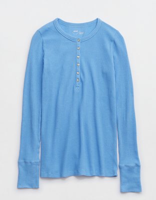 Aerie Waffle Rib Long Sleeve Henley T-Shirt