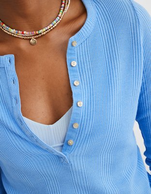 Aerie Waffle Rib Long Sleeve Henley T-Shirt