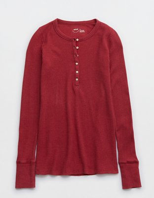 Aerie Waffle Rib Long Sleeve Henley T-Shirt
