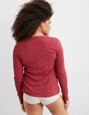 Aerie Waffle Rib Long Sleeve Henley T-Shirt