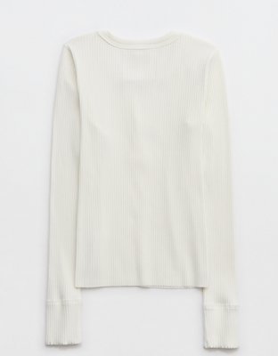 Aerie T-shirt Manga Larga con Cuello Henley para Usar Junto a la Chimenea