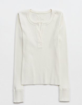 Aerie T-shirt Manga Larga con Cuello Henley para Usar Junto a la Chimenea