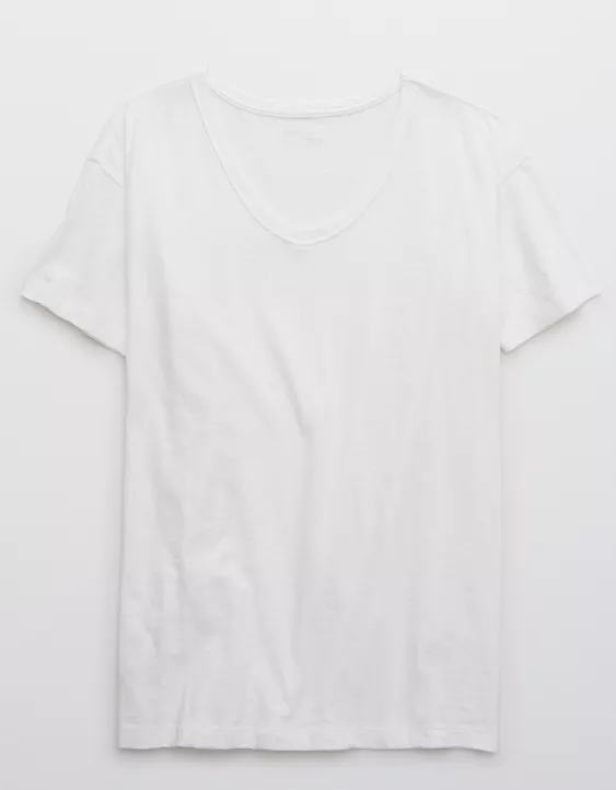 Aerie Distressed V-Neck Oversized Boyfriend T-Shirt