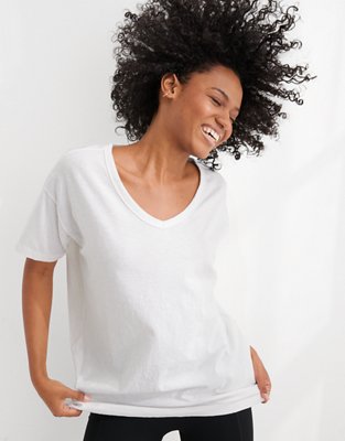 Aerie Distressed V-Neck Oversized Boyfriend T-Shirt