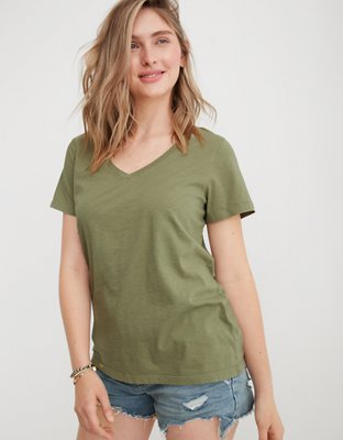 American Eagle By Aerie Goals Ribbed V Neck T-Shirt - 2161_1613_297