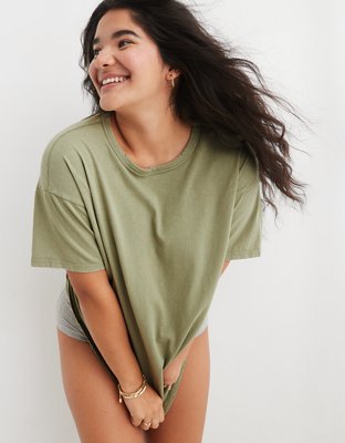 Aerie Distressed Basic Boyfriend T Shirt Women s Faded Olive Xs