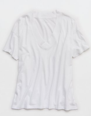Женская футболка Aerie Basic V-Neck Boyfriend, цвет: Белый — фото 4
