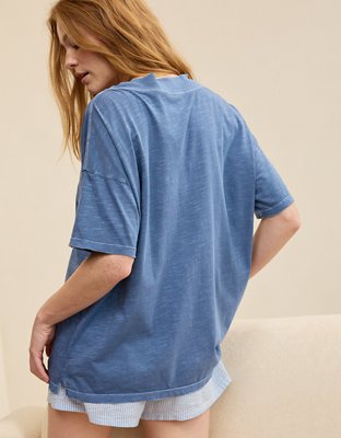 Женская футболка Aerie Extreme V-Neck Oversized Boyfriend, цвет: Стальной синий — фото 2