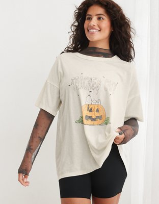 T-shirt surdimensionné petit ami à col rond à image Snoopy Aerie