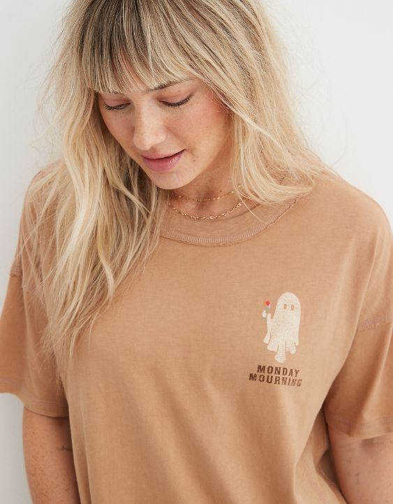 T-shirt surdimensionné petit ami à encolure ras du cou à image Aerie