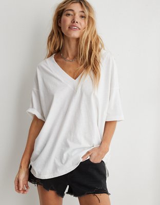 Oversized white v cheap neck t shirt