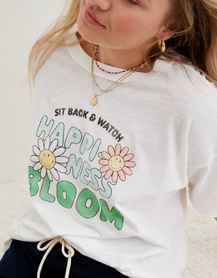 Aerie Smiley Graphic Oversized Boyfriend T-Shirt