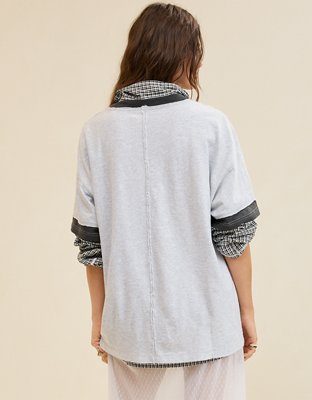 Aerie Boyfriend Playera Extragrande con Cuello Redondo