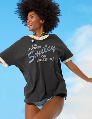 Женская футболка Aerie Smiley® Oversized Crew Boyfriend, цвет: Дымчатый серый — фото 5