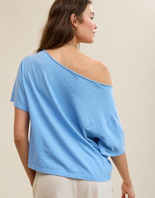 Женская футболка Aerie Off-The-Shoulder Relaxed, цвет: Небесно-голубой — фото 2