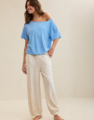 Женская футболка Aerie Off-The-Shoulder Relaxed, цвет: Небесно-голубой — фото 4