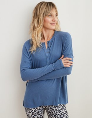 Aerie Ribbed Oversized Henley Long Sleeve T-Shirt