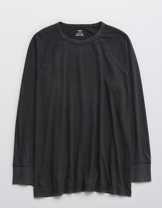 Aerie Distressed Long Sleeve Raglan Boyfriend T-Shirt