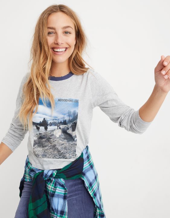 Aerie Graphic Long Sleeve Cropped T-Shirt