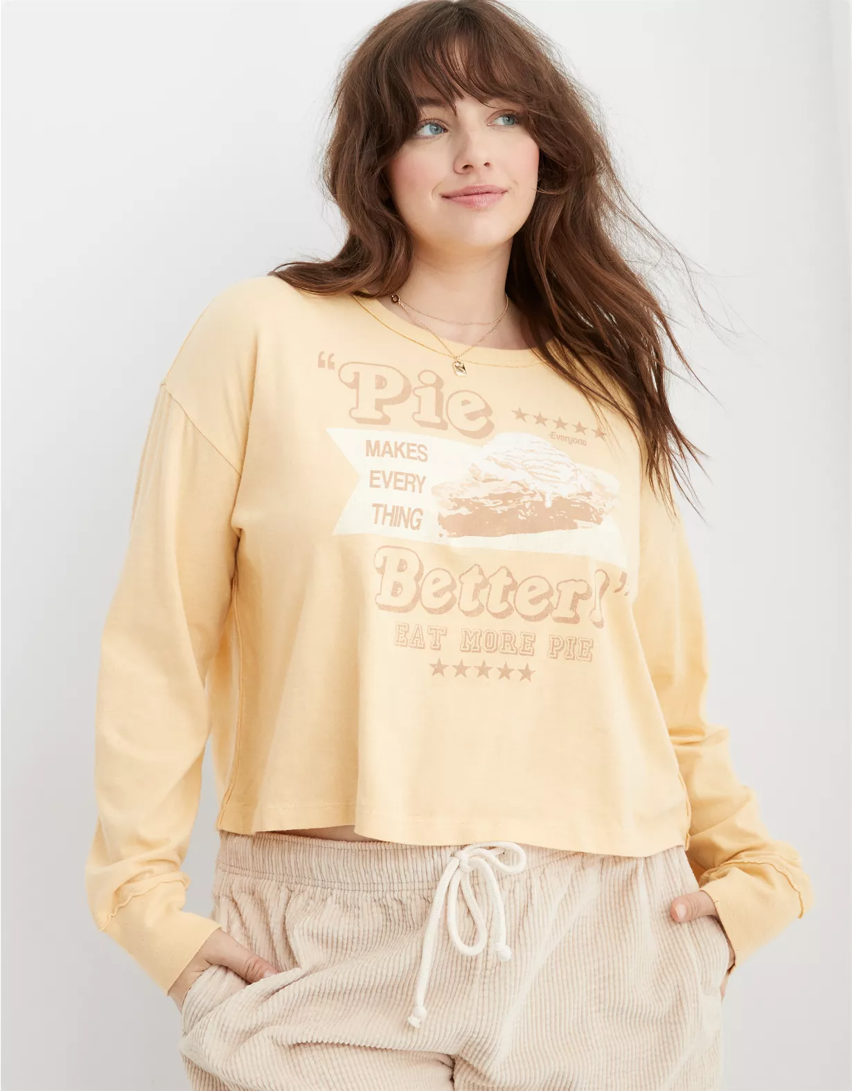 Aerie Long Sleeve Cropped Graphic Boyfriend T-Shirt