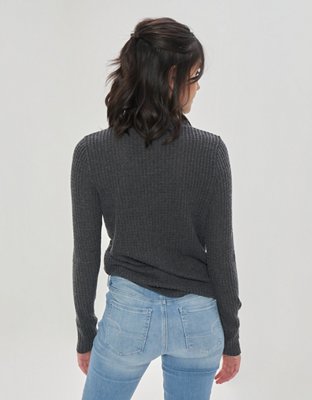 Aerie T-shirt manga larga de textura tipo waffle con cuello de tortuga
