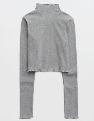 Aerie Long Sleeve Cropped Mock Neck T-Shirt